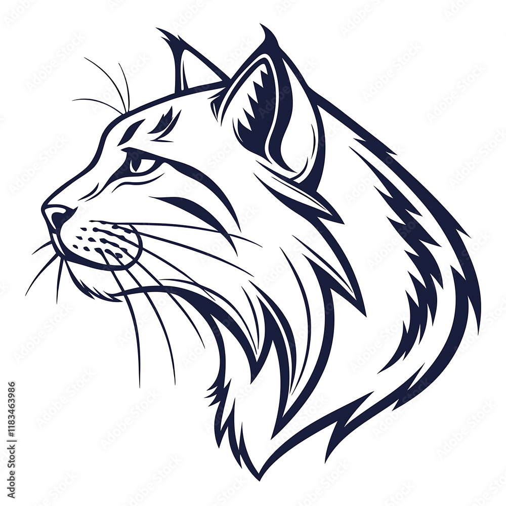 Fototapeta premium An elegant Wildcat head silhouette icon set against a clean white background.