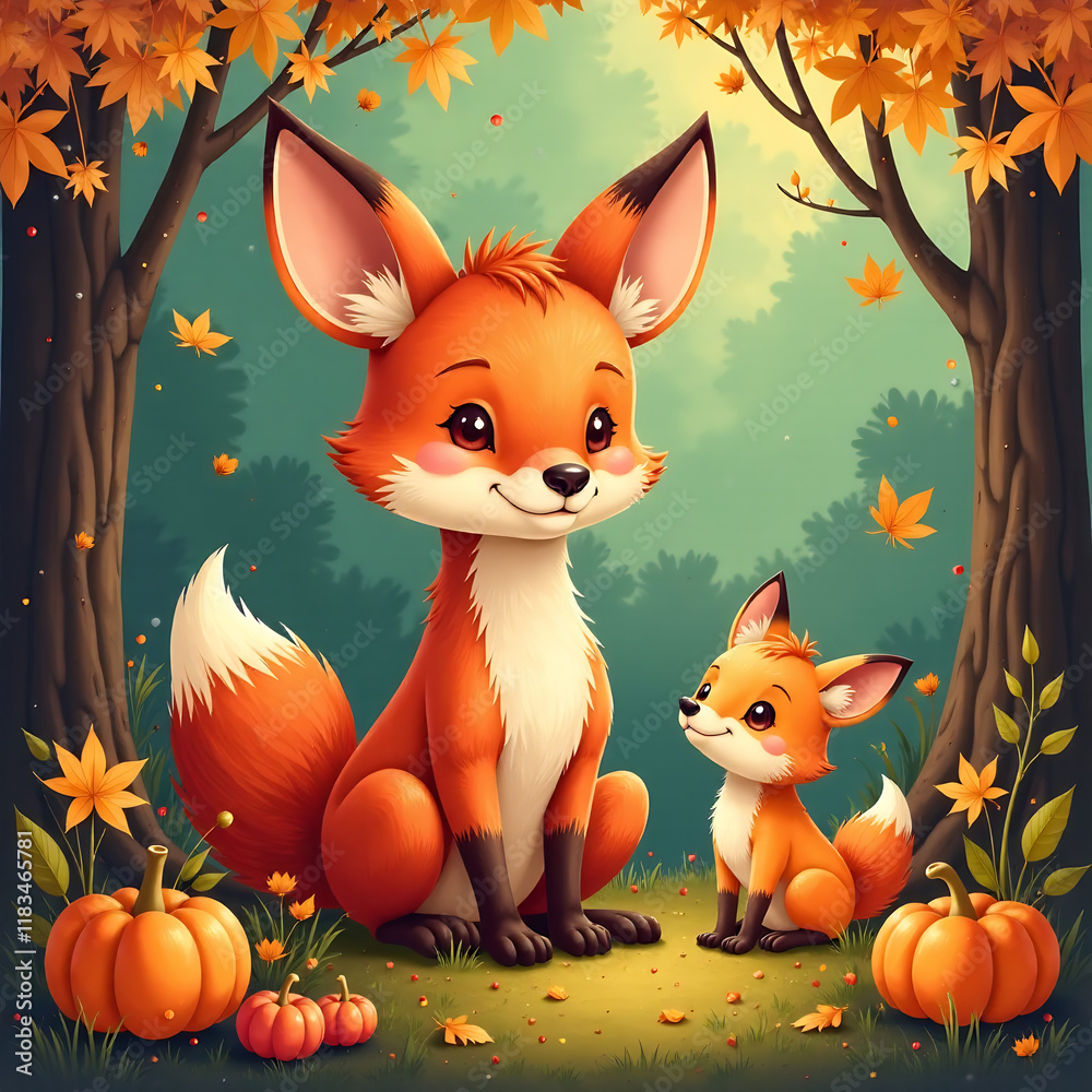 Fototapeta premium whimsical autumn animal illustrations charming woodland creatures warm earthy color palette new image 