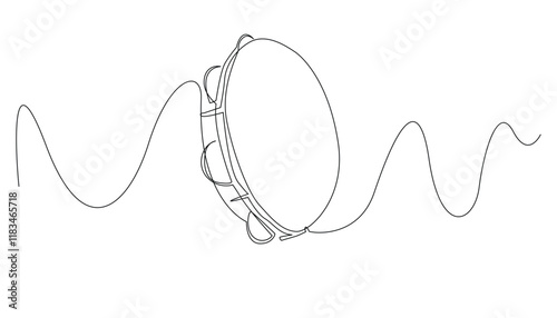 continuous line drawing of tambourine.tambourine percussion musical instrument single line drawing.isolated white background