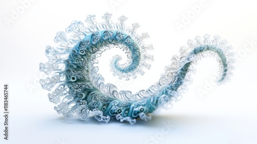 A stylized depiction of a spiral-shaped bacterium (spirillum) with intricate patterns, displayed on a bright white background. photo