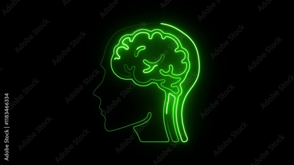 Glowing Neon Brain Profile Icon, Futuristic Human Intelligence and Mind Symbol, HD Video Motion Graphic Animation on Black Background Glowing Neon Brain Profile Icon, Futuristic Human Intelligence and Mind Symbol, HD Video Motion Graphic Animation on Black Background