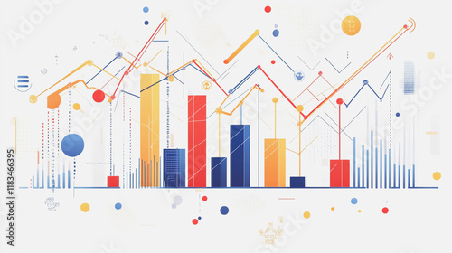 Abstract white background with Colorful charts and graphs with statistics to innovative analyze business potential and forecast future development of companies growth.