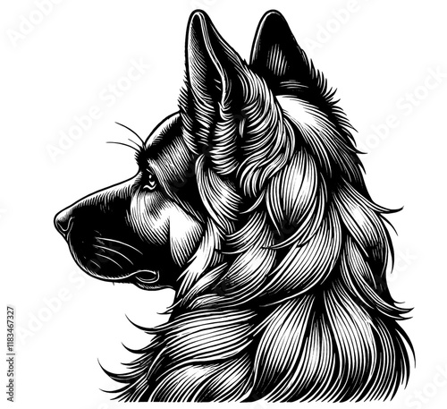 Hand drawn German Shepherd portrait, vector sketch isolated on white background, SVG vector	