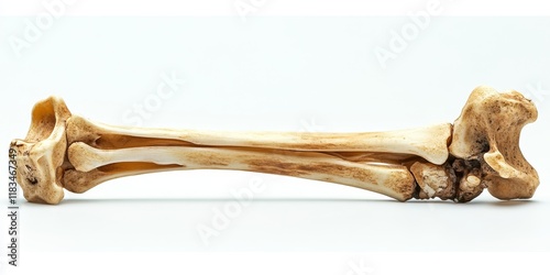 Isolated bone presented on a white background, showcasing the intricate details of the bone structure in a clean and clear manner, perfect for educational and illustrative purposes involving bone. photo