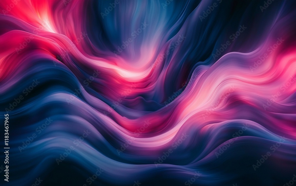 Abstract vibrant red and blue liquid swirls.