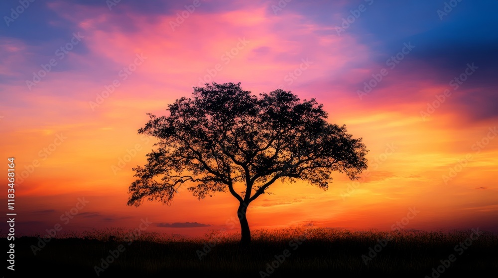 Dramatic tree silhouette standing out against a vibrant gradient sky, showcasing the stunning contrast and beauty of nature s artistry with a dramatic tree as the focal point against the sky. Dramatic tree silhouette standing out against a vibrant gradient sky, showcasing the stunning contrast and beauty of nature s artistry with a dramatic tree as the focal point against the sky.