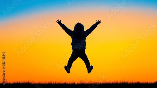 Wallpaper Mural Child jumping in silhouette against a vibrant sunset sky, capturing the essence of joy and freedom in nature. Torontodigital.ca