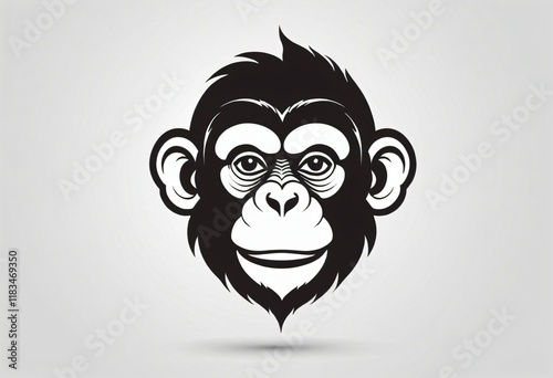 Fierce Monkey Head Illustration: Angry Ape, Primate Artwork, Black and White Animal Design, Tribal Tattoo Style, Logo for T-Shirts, Sports Teams, Gaming Avatars and Branding, Ai generated image. photo