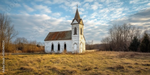 An abandoned, historic Lutheran church chapel nestled in the countryside showcases the beauty of forgotten architecture, capturing the essence of the old Lutheran church s serene charm.