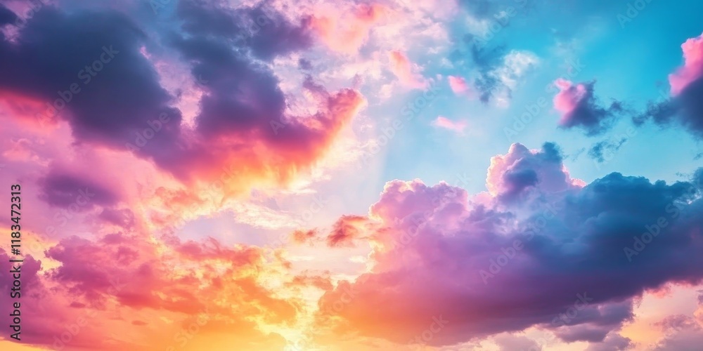 Obraz premium Vibrant sunset clouds create a stunning sky background, showcasing a blend of colors that enhance the beauty of sunset clouds and sky for a captivating atmosphere.