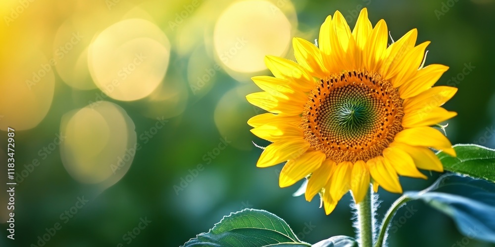 Obraz premium Vibrant and beautiful little sunflower in full bloom, showcasing the fresh and radiant colors of nature. This pretty little sunflower embodies the essence of freshness and beauty in every petal.