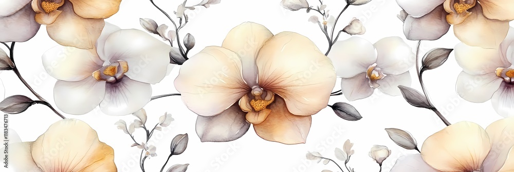 Fototapeta premium Elegant Orchid Line Art Pattern for Fabric Print and Invitations