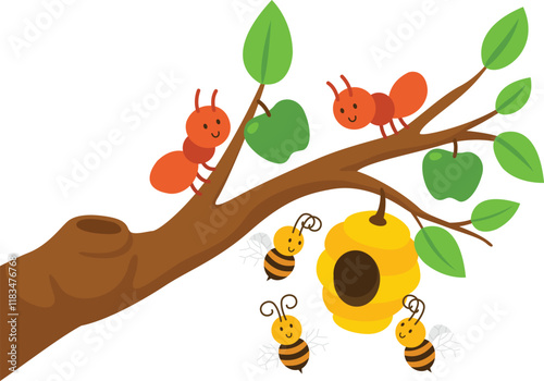 cute cartoon ant and bee character