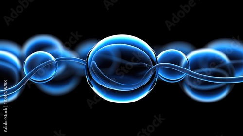 Exploring molecular dynamics of blue spheres abstract science concept digital art dark background high-resolution visual