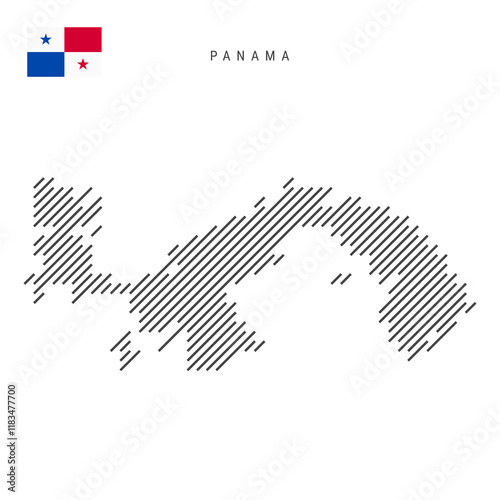 Panama map from pattern of black slanted parallel lines. Panamanian map with gray diagonal lines. Silhouette of a country made of oblique hatching. Vector illustration isolated on white.