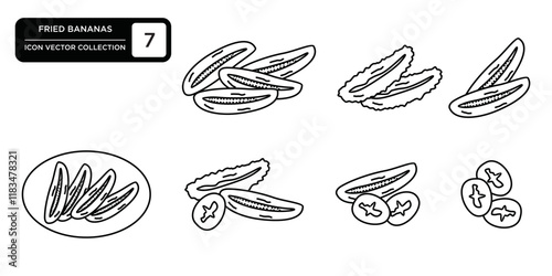 Fried banana icon collection, editable and resizable vector icon templates.
