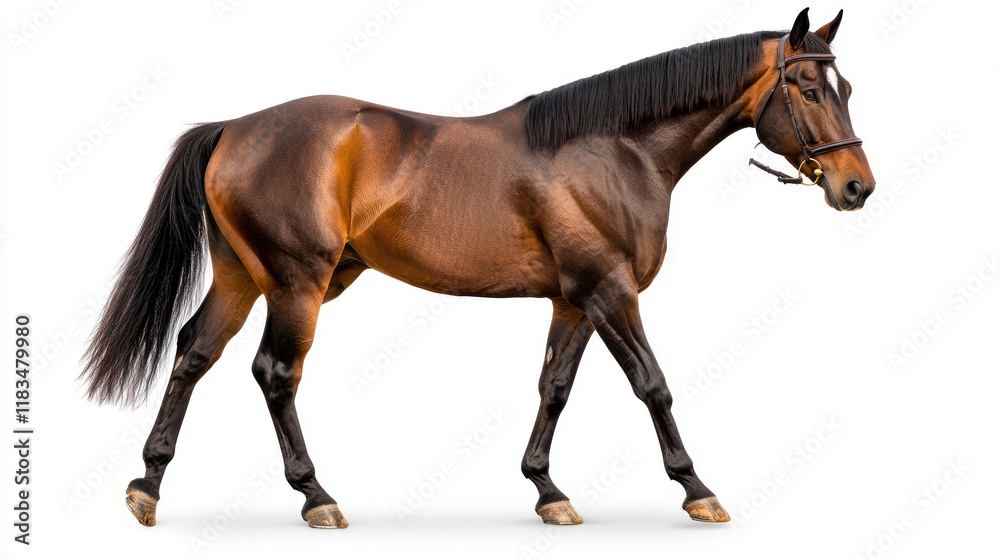 Obraz premium Majestic horse walking gracefully studio setting animal photography isolated background close-up equine beauty