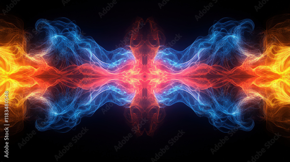 Fototapeta premium Symmetrical colorful smoke with a black background