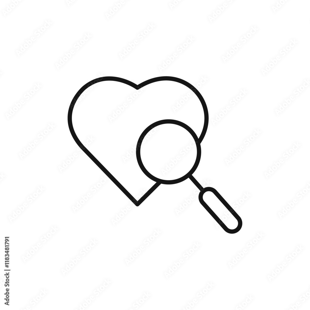 Search heart icon Isolated flat vector in outline Search heart icon Isolated flat vector in outline