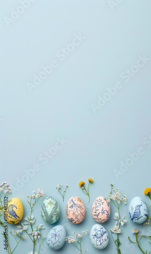 Easter eggs flatlay with copy space