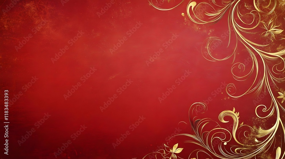 A decorative red background with elegant gold floral patterns, suitable for invitations or cards. A decorative red background with elegant gold floral patterns, suitable for invitations or cards.