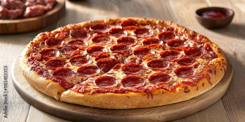 Close up of a mesmerizing Domino s pepperoni pizza, showcasing the delectable toppings and golden crust that make this pizza a must have for any pizza lover seeking an unforgettable experience.