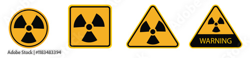 Set of radiation hazard signs. Radiation area. Radioactive threat alert. 