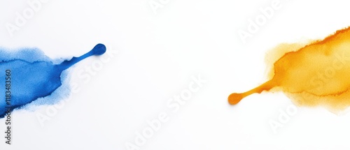 Vibrant blue and orange watercolor splashes on a white background, perfect for artistic projects and designs. photo