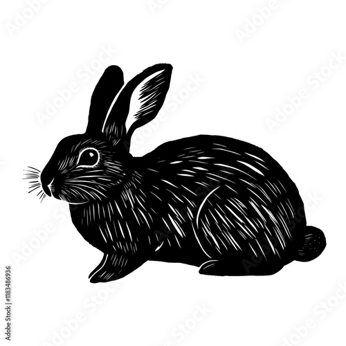 Rabbit block print animal art illustration vector