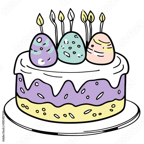 Easter cake illustration festive colors vector