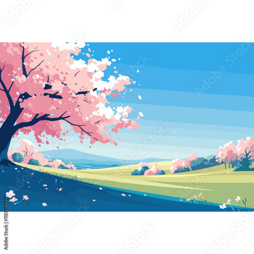 Cherry blossom trees illustration landscape scenery vector
