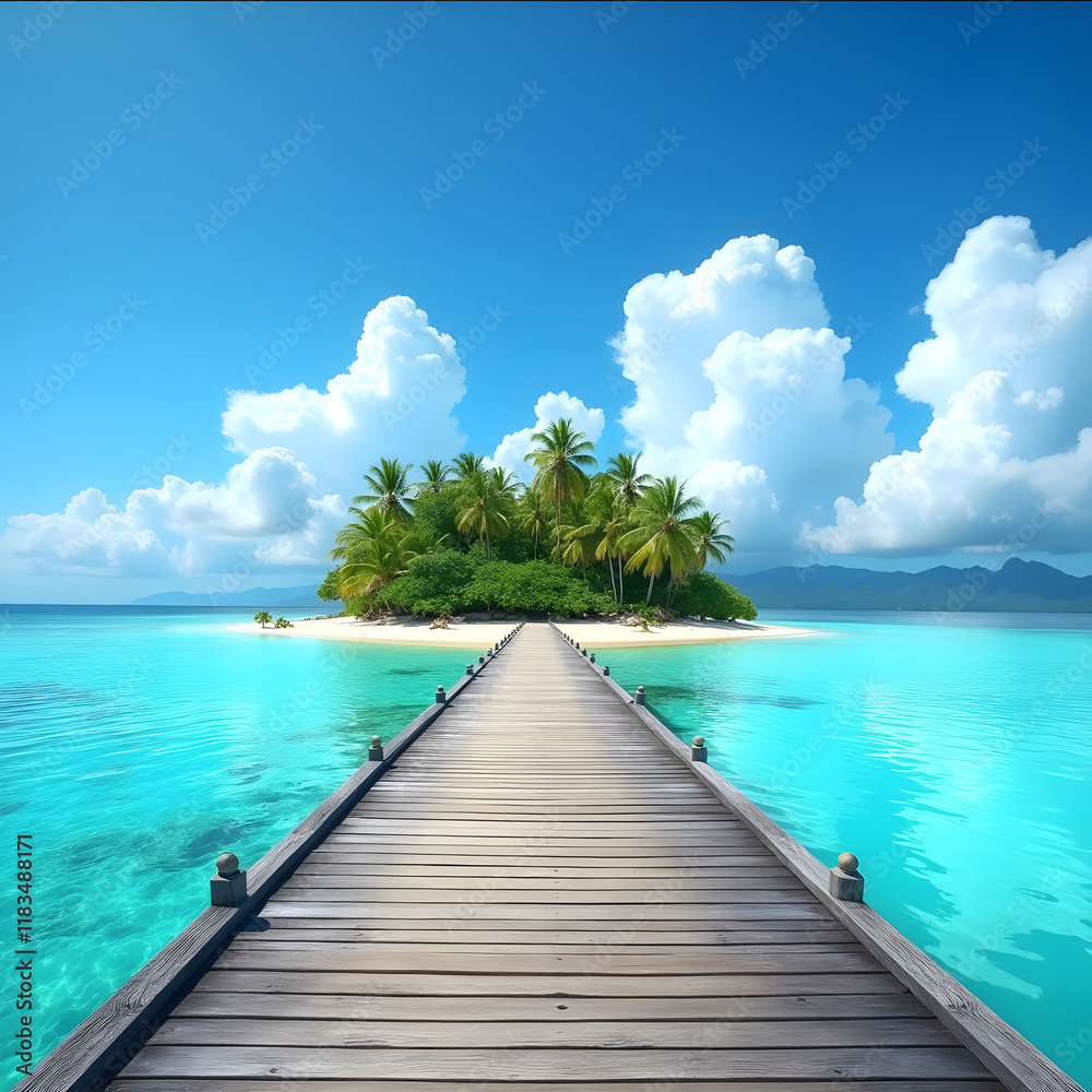 Naklejka premium beach with wooden pier