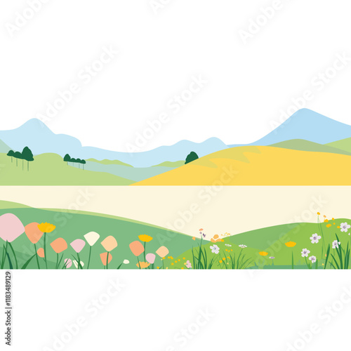 Summer landscape border illustration colorful scenery vector