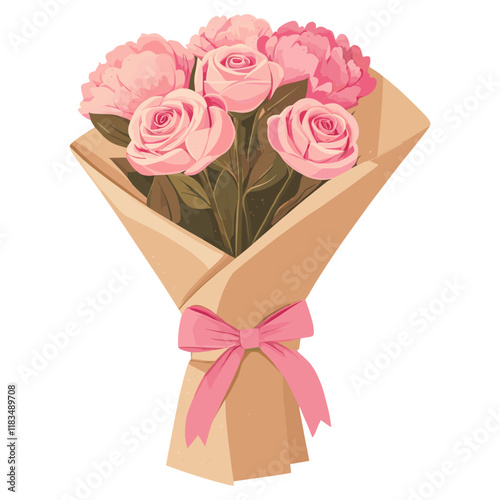 Pink roses bouquet flowers paper arrangement vector