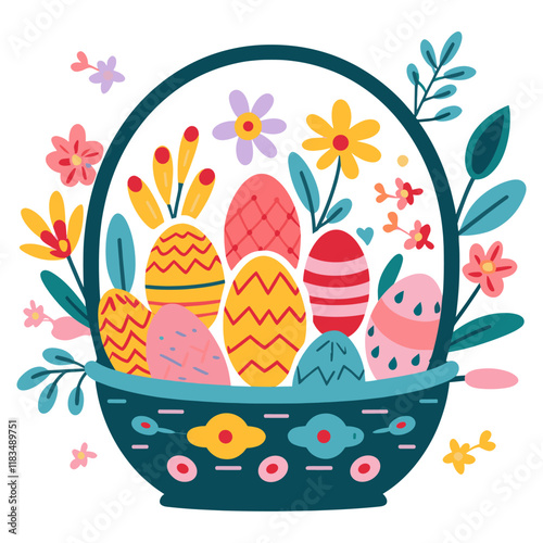 Easter basket eggs colorful celebration vector