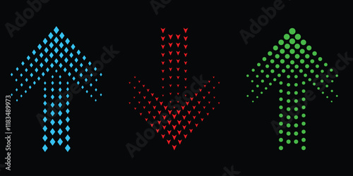 Colorful Halftone Arrow Set Vector illustration – Abstract Directional Arrows Collection in Blue, Red, and Green on isolated Background