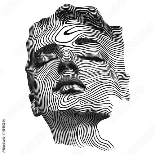 Human face line illusion element art lines black vector