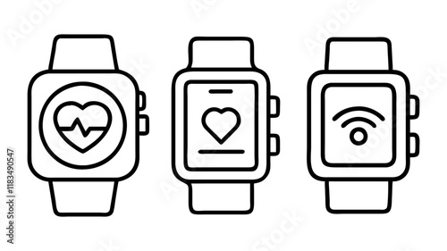 smartwatch icon, electronics line art, electronics vector - simple black line art icon of smartwatch perfect for logos, and electronics-themed designs.