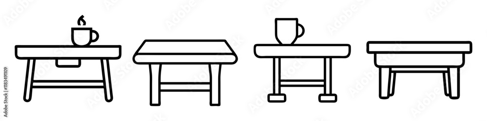 coffee table icon, furniture line art, furniture vector - simple black line art icon of coffee table perfect for logos, and furniture-themed designs. coffee table icon, furniture line art, furniture vector - simple black line art icon of coffee table perfect for logos, and furniture-themed designs.