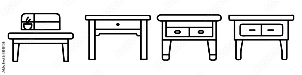 console table icon, furniture line art, furniture vector - simple black line art icon of console table perfect for logos, and furniture-themed designs. console table icon, furniture line art, furniture vector - simple black line art icon of console table perfect for logos, and furniture-themed designs.