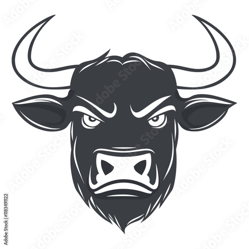 Angry bull face linear illustration animal vector vector