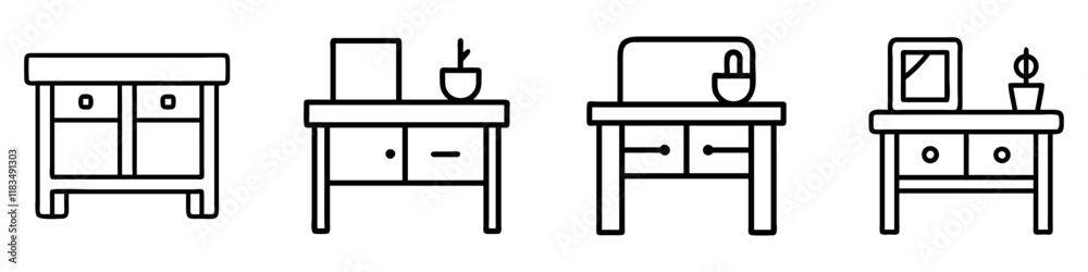 entryway table icon, furniture line art, furniture vector - simple black line art icon of entryway table perfect for logos, and furniture-themed designs. entryway table icon, furniture line art, furniture vector - simple black line art icon of entryway table perfect for logos, and furniture-themed designs.