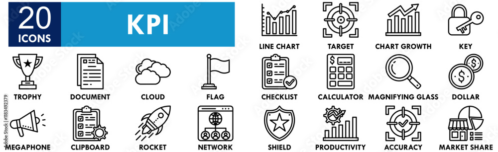 Fototapeta premium Key Performance Indicators icon collection set. Containing design performance, indicator, evaluation, management, analysis