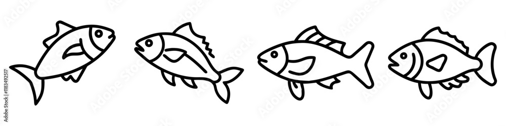 perch icon, fish line art, fish vector - simple black line art icon of perch perfect for logos, and fish-themed designs. perch icon, fish line art, fish vector - simple black line art icon of perch perfect for logos, and fish-themed designs.
