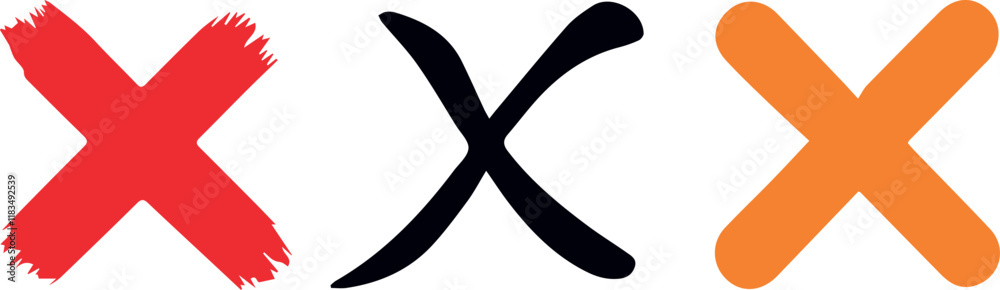 Three Different X Marks Showing Rejection or Incorrect Answers Three Different X Marks Showing Rejection or Incorrect Answers