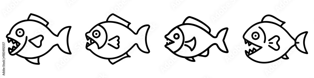 piranha icon, fish line art, fish vector - simple black line art icon of piranha perfect for logos, and fish-themed designs. piranha icon, fish line art, fish vector - simple black line art icon of piranha perfect for logos, and fish-themed designs.