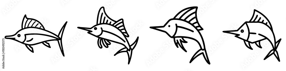 sailfish icon, fish line art, fish vector - simple black line art icon of sailfish perfect for logos, and fish-themed designs. sailfish icon, fish line art, fish vector - simple black line art icon of sailfish perfect for logos, and fish-themed designs.
