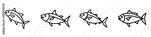skipjack tuna icon, fish line art, fish vector - simple black line art icon of skipjack tuna perfect for logos, and fish-themed designs.