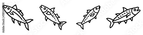 spanish mackerel icon, fish line art, fish vector - simple black line art icon of spanish mackerel perfect for logos, and fish-themed designs.