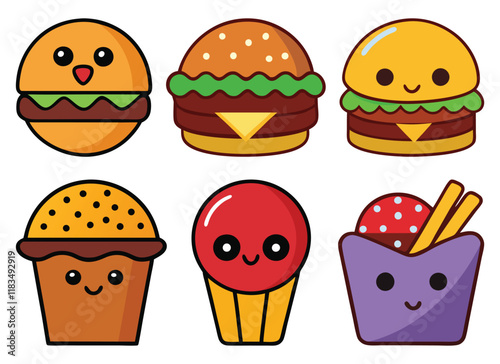 Simple fast food items icon set